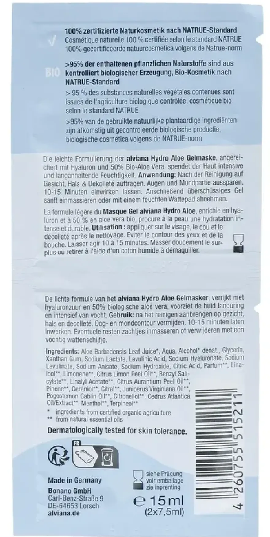 Alviana Hydro Aloë Gelmasker + Hyaluron (15 ml)
