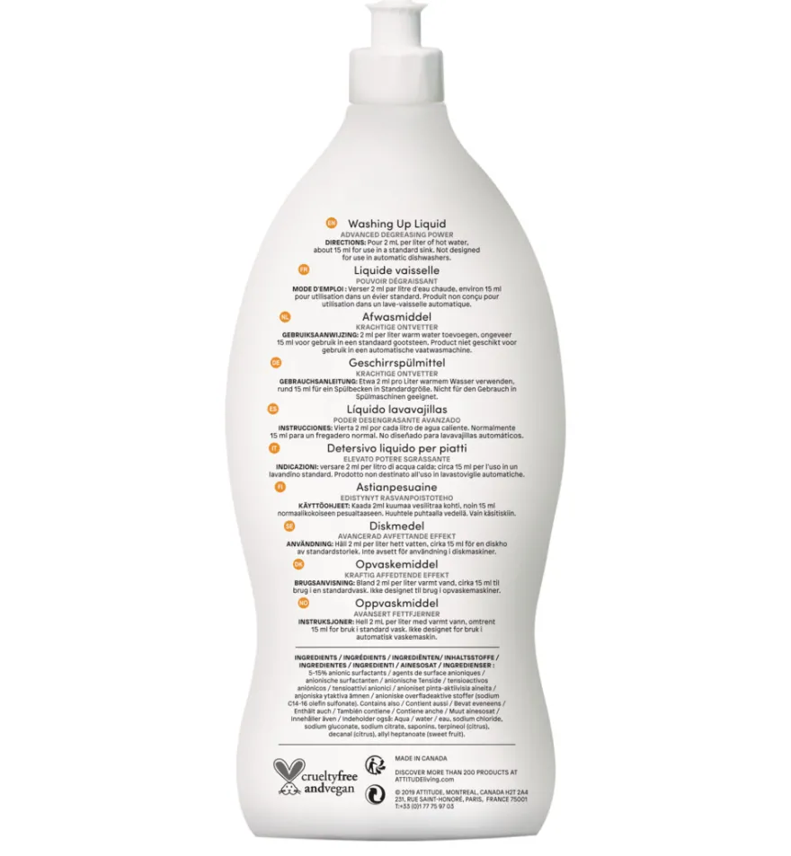 Attitude Nature+ Afwasmiddel Citrus Zest (700 ml)