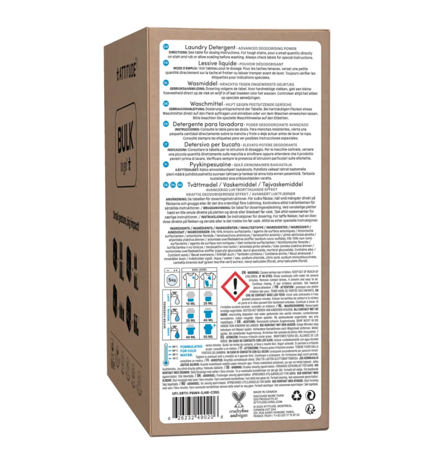 Attitude Nature+ Bulk2Go Vloeibaar Wasmiddel 80 Beurten Wild Flowers (2000 ml)