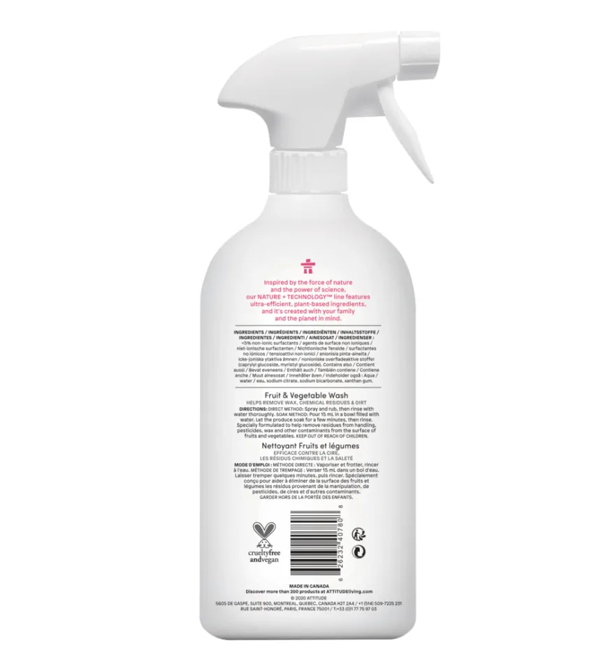 Attitude Nature+ Fruit en Groente Reiniger (800 ml)