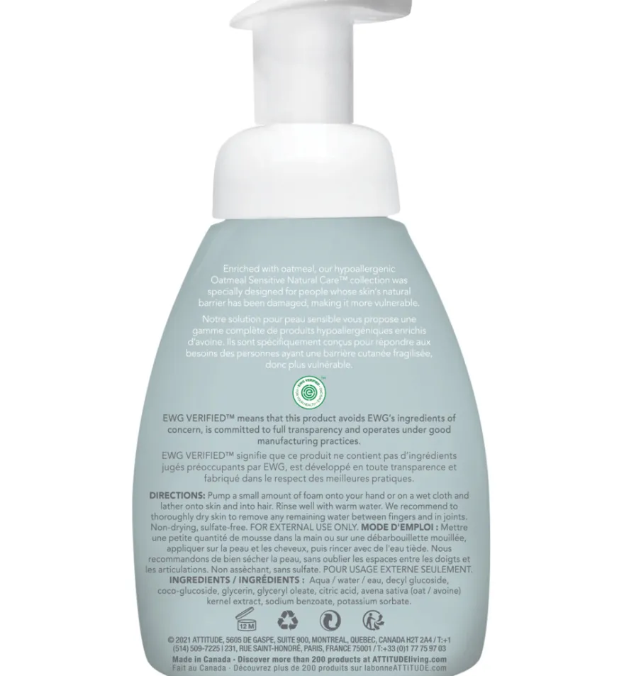 Attitude Sensitive Skin Baby Schuimende Baby Haar & Body Wash (250 ml)