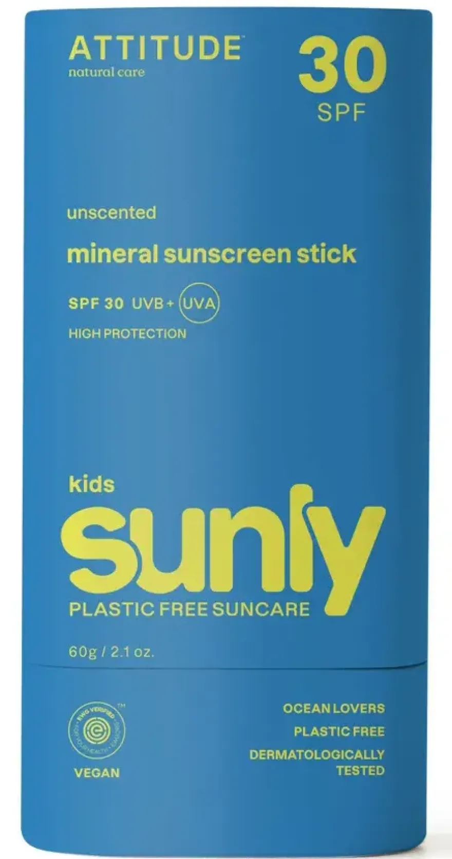 Attitude Sunly Zonnebrandstick Spf30 Kids Ongeparfumeerd (60 gr)