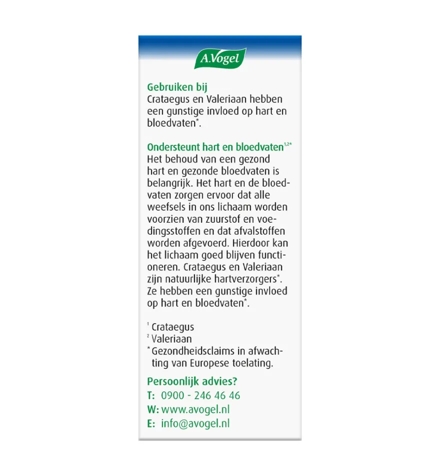 A.Vogel Crataegus + valeriaan (80 tabletten)