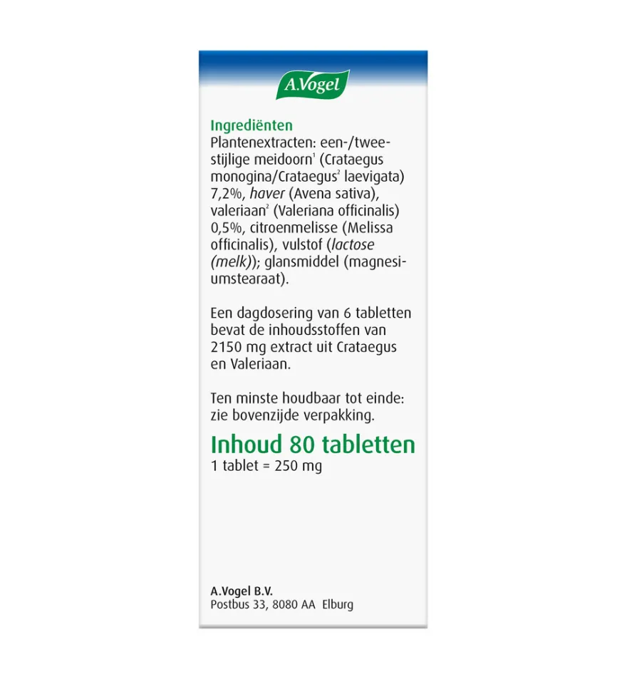 A.Vogel Crataegus + valeriaan (80 tabletten)