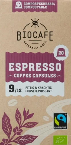 Biocafe Koffiecapsules Espresso (20 stuks)