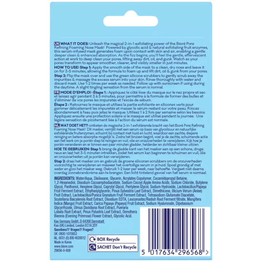 Biore Pore Refining Foaming Nose Mask (4 stuks)