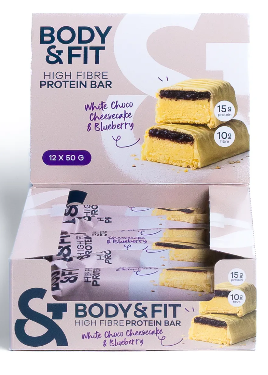 Body & Fit Body&fit High Fibre White Choco Cheesecake Blueberry (12 x 50 gr)