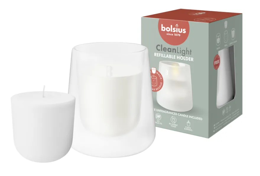 Bolsius Clean Light Starterkit Houder Wit – Incl. Geurloze Navulling (1 stuk)