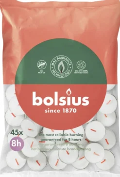 Bolsius Duurzaam Theelicht 8-Uur Zak Wit (45 stuks)