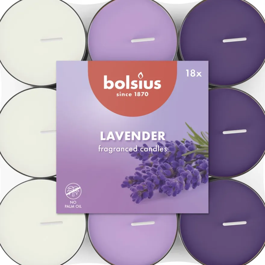 Bolsius Geurtheelicht 3,5U Lavender Pack (18 stuks)