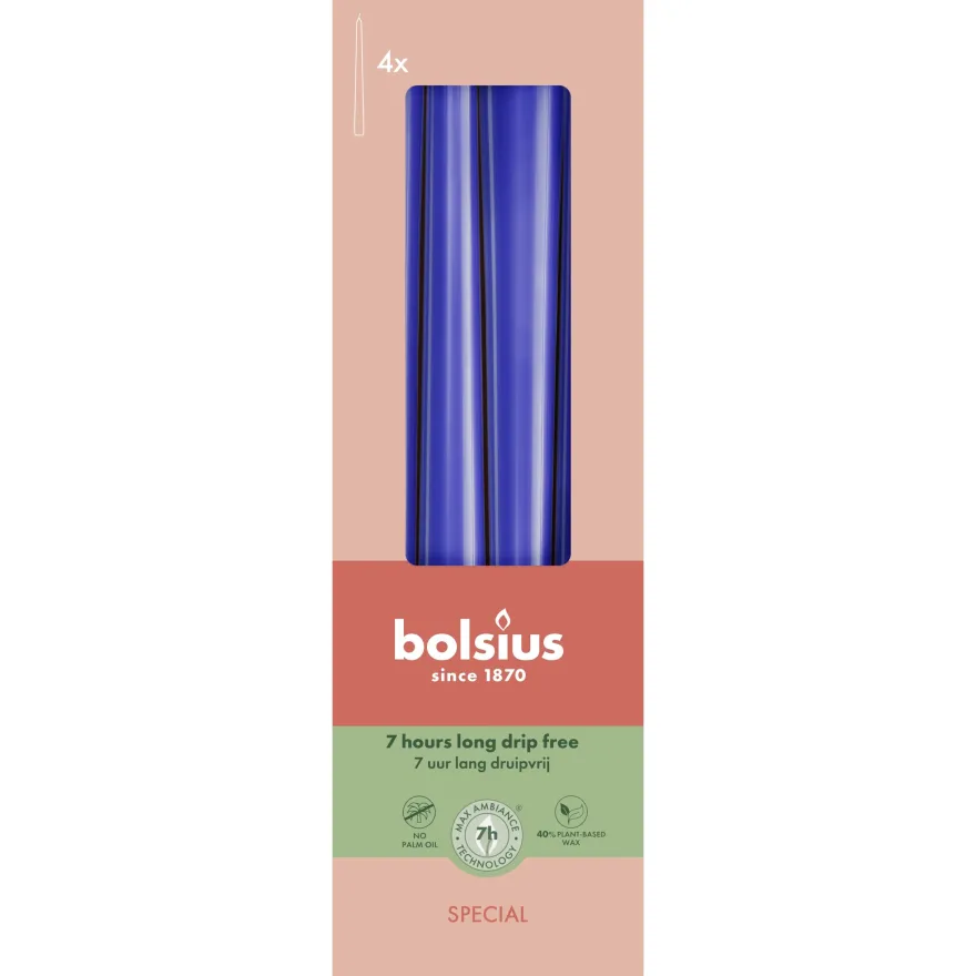 Bolsius Gotische Dinerkaarsen 245/24 mm Majorelle Blue (4 stuks)
