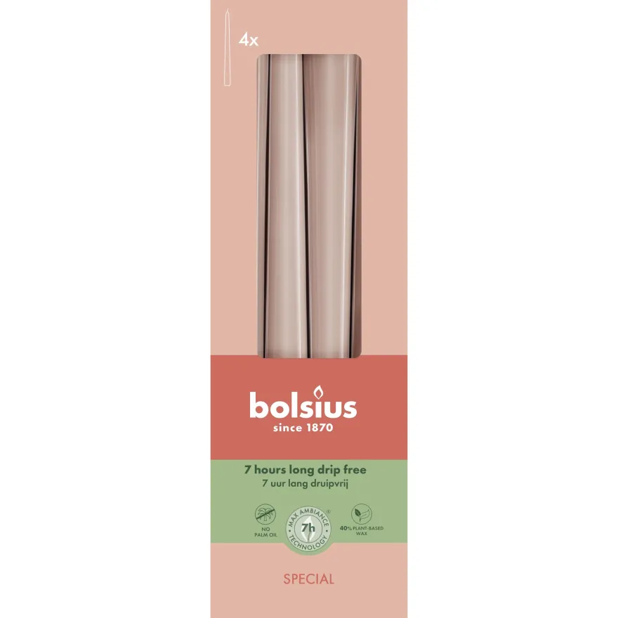 Bolsius Gotische Dinerkaarsen 245/24 mm Misty Pink (4 stuks)