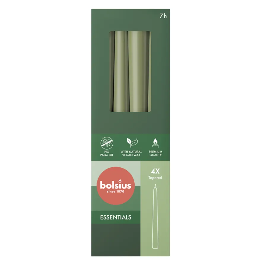 Bolsius Gotische Kaars 245/24 Doos 4 Olivegreen (4 stuks)