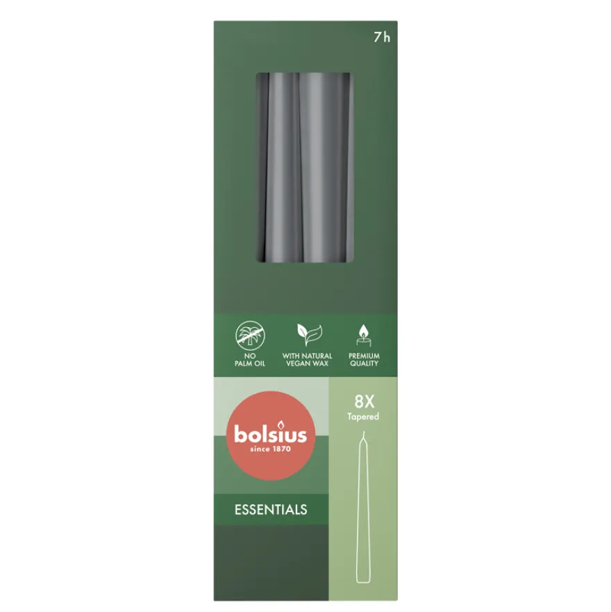 Bolsius Gotische Kaars 245/24 Doos 8 Stormygrey (8 stuks)