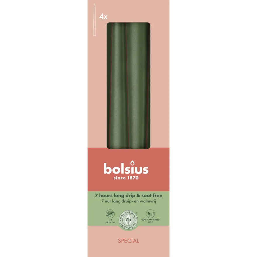 Bolsius Gotische kaarsen 245/24 doos 4 metallic Green (4 stuks)