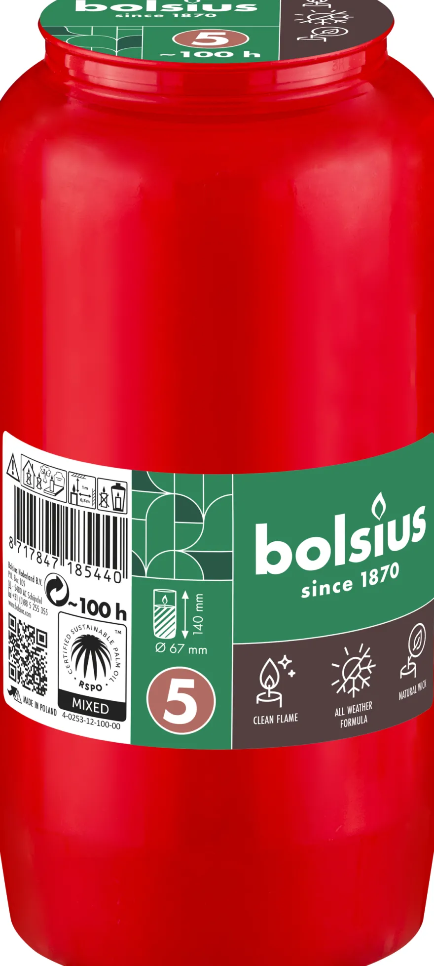 Bolsius Herdenkingslicht Compo Nr 5 Rood (1 stuk)