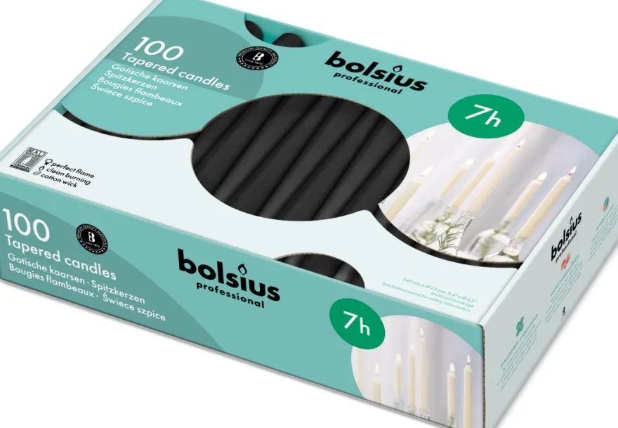 Bolsius Horeca Gotische Kaars 240/23 Doos 100 Zwart (100 stuks)