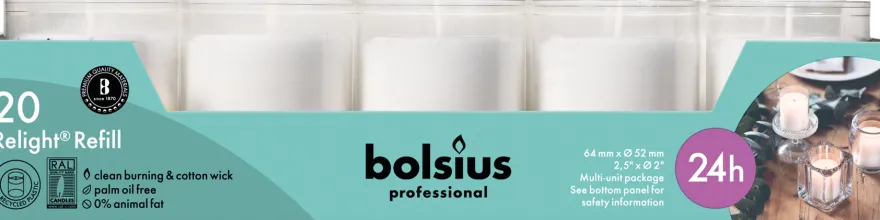 Bolsius Horeca Relight® Navullingen 64/52 Transparant (20 stuks)