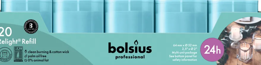 Bolsius Horeca Relight® Navullingen 64/52 Blauw (20 stuks)