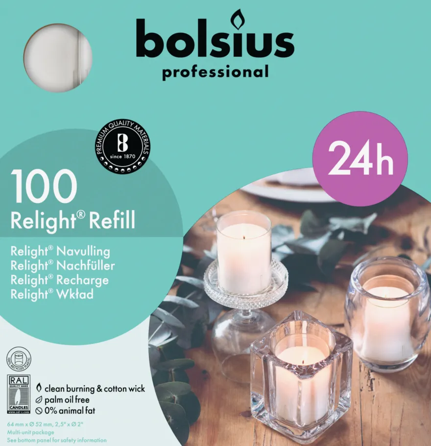 Bolsius Horeca Relight® Navullingen 64/52 Transparant (100 stuks)