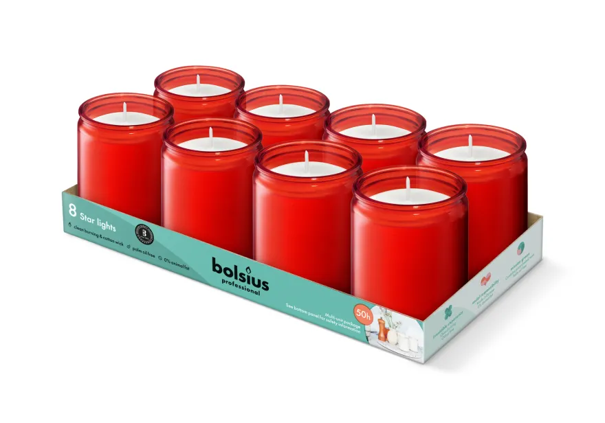 Bolsius Horeca Star Light Glas 82/68 Rood (8 stuks)