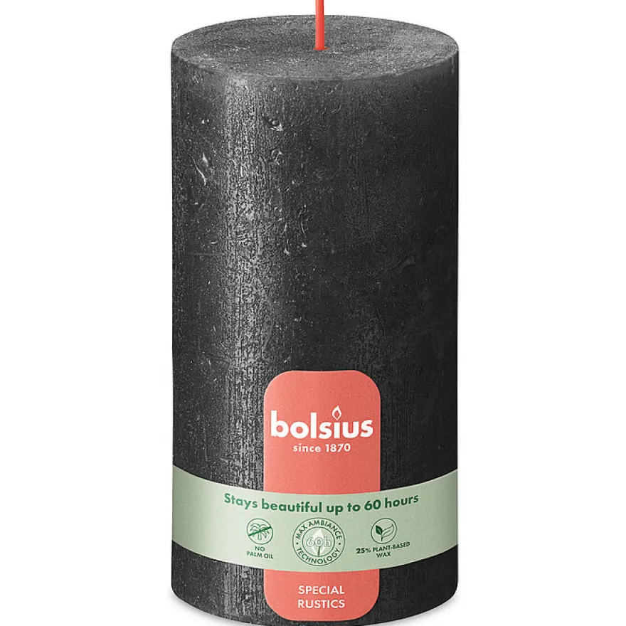 Bolsius Rustiek Shimmer Stompkaars 130/68 Antraciet (1 stuk)