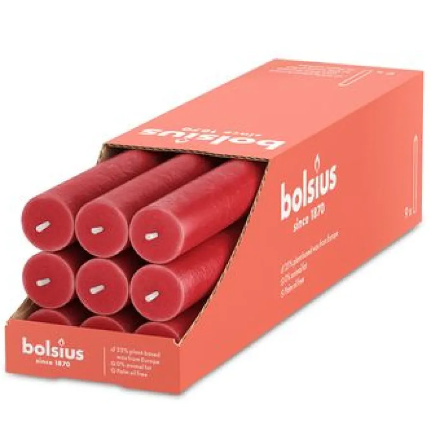 Bolsius – Rustiek Tafelkaars Delicate Red (9 stuks)