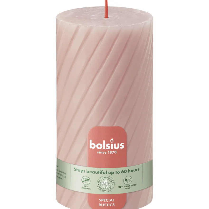 Bolsius Rustiek twist stompkaars 130/68 Misty Pink (1 stuk)