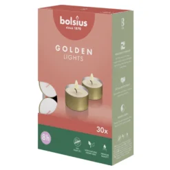 Bolsius Theelichten 8-Uur Wit / Gouden Cup (30 stuks)