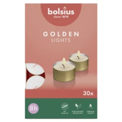 Bolsius Theelichten 8-Uur Wit / Gouden Cup (30 stuks)