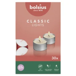 Bolsius Theelichten 8-Uur Wit (30 stuks)