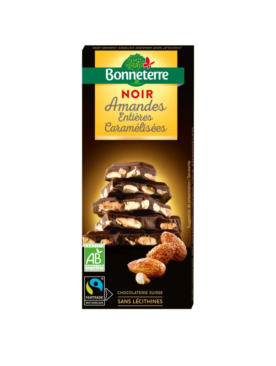 Bonneterre Pure Chocolade Gekarameliseerde Hele Amandelen Bio (200 gr)