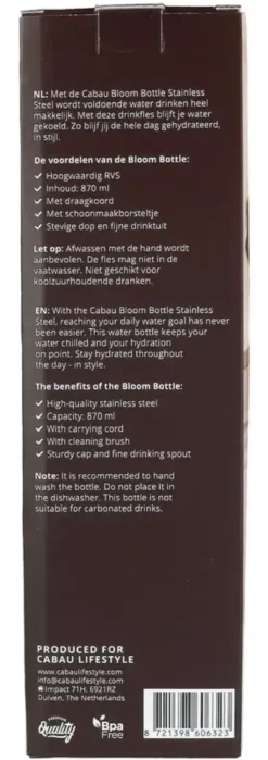 Cabau Bloom Bottle Stainless Steel Chocolate (1 stuk)
