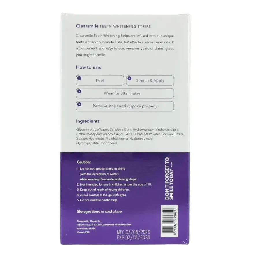 Clearsmile Pap + Charcoal Teeth Whitening Strips Strawberry Flavor (14 stuks)