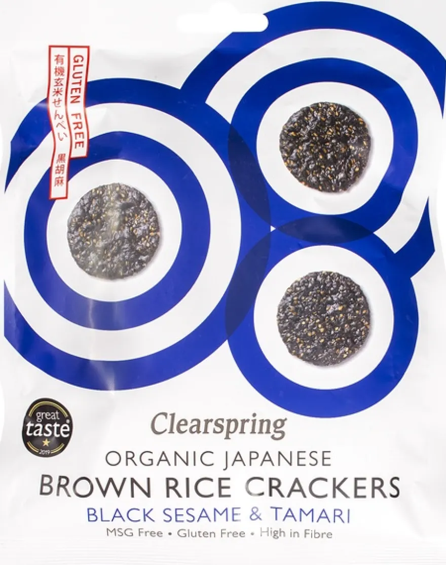 Clearspring Bruine-Rijstcrackers Black Sesame & Tamari (40 gr)