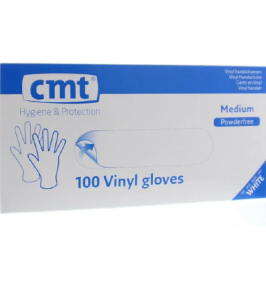 cmt Onderzoekshandschoen vinyl wit poedervrij M (100 stuks)