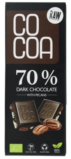 Cocoa 70% Dark Chocolate Pecan Reep (40 gr)