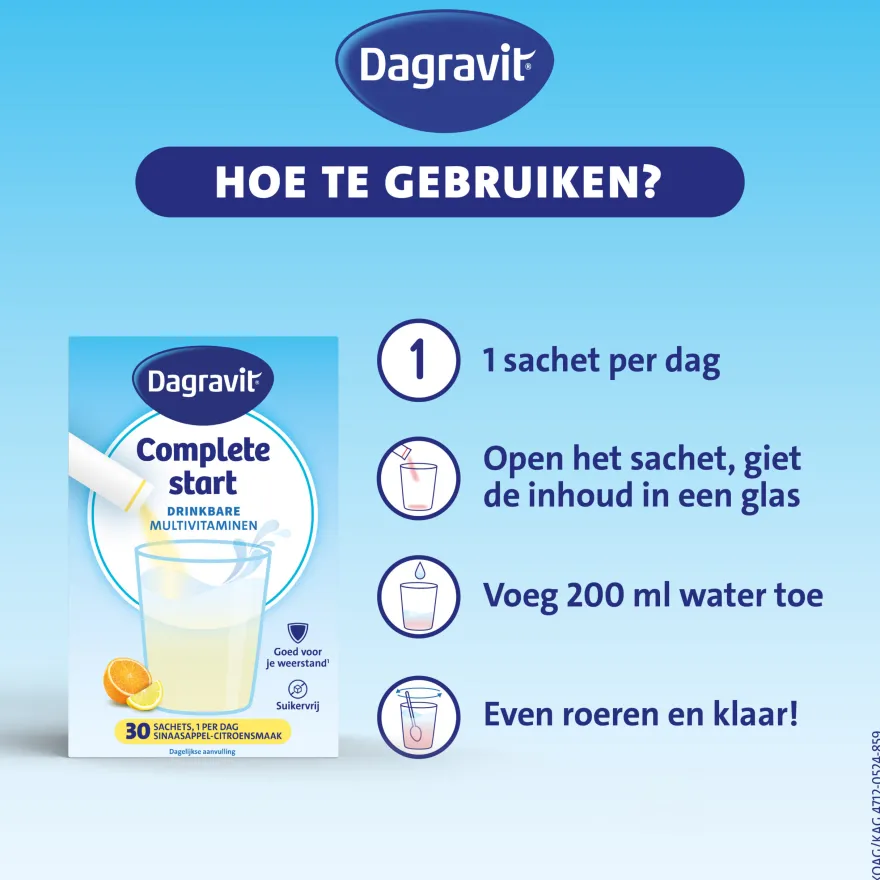 Dagravit Complete Start Drinkbare Multivitaminen Citroen-Sinaasappel (30 sachets)