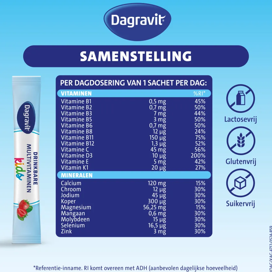 Dagravit Complete Start Drinkbare Multivitaminen Kids 3-5 Aardbei (30 sachets)