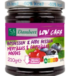 Damhert Dieetconfituur bosbessen & rode bes (210 gr)
