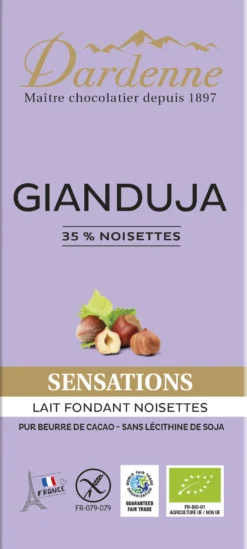 Dardenne Gianduja Melkchocolade 35% met Nootjescreme Bio (100 gr)