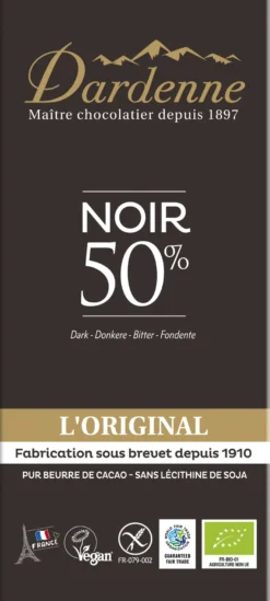 Dardenne Pure Chocolade 50% Tablet Bio (80 gr)