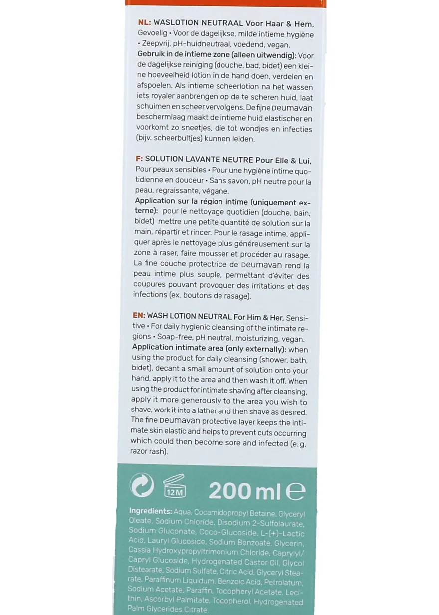 Deumavan Waslotion Intiem Neutraal Voor Hem&Haar (200 ml)