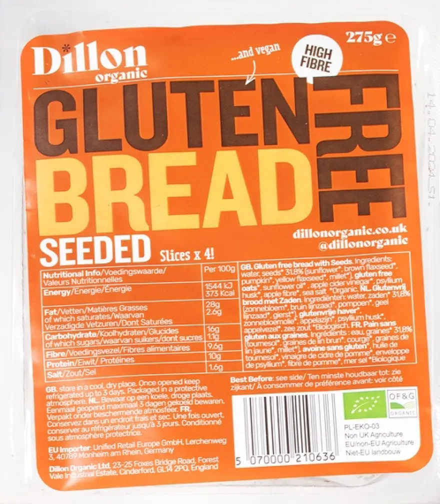 Dillon Organic Glutenvrij brood pitten en zaden (275 gr)