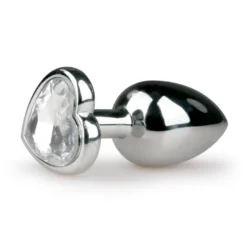 Easytoys Anal Collection – Metal Butt Plug with Pink Heart Stone Small Zilver (1 stuk)