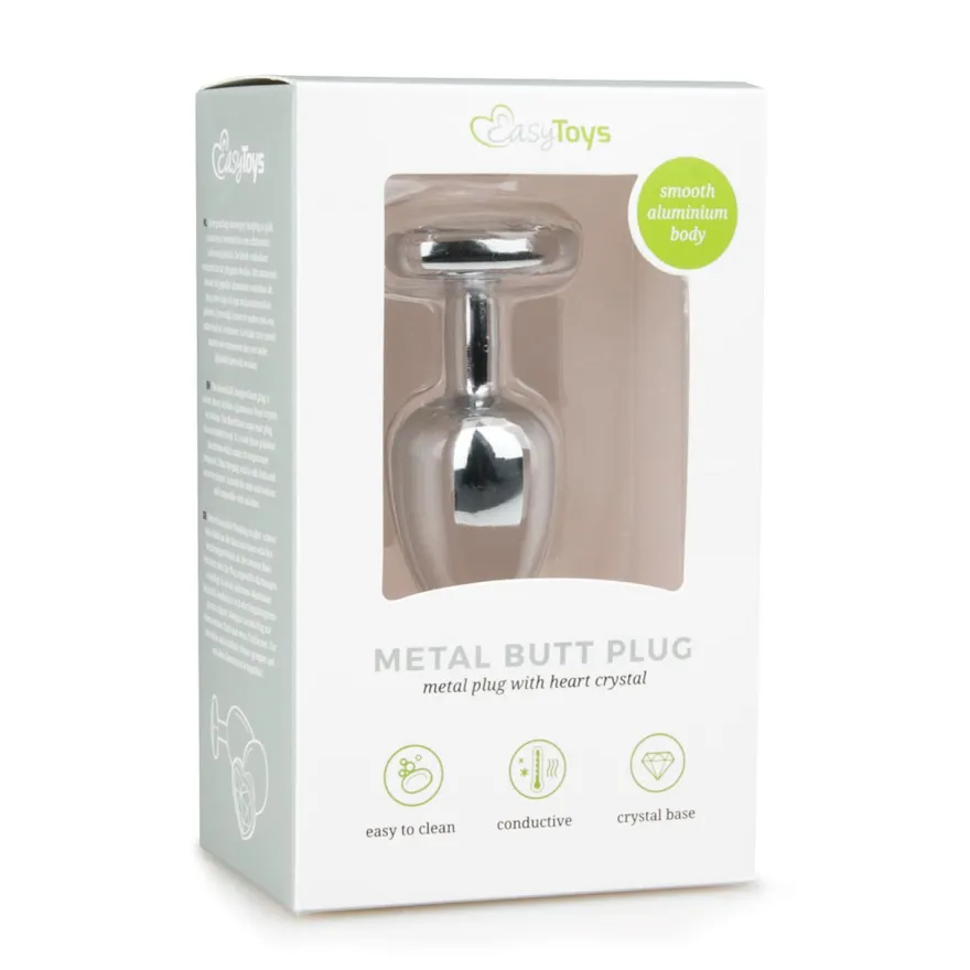 Easytoys Anal Collection – Metal Butt Plug with Pink Heart Stone Small Zilver (1 stuk)