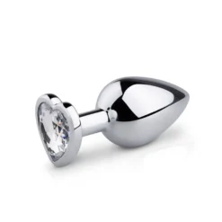 Easytoys Anal Collection – Metal Butt Plug with Pink Heart Stone Medium Zilver (1 stuk)