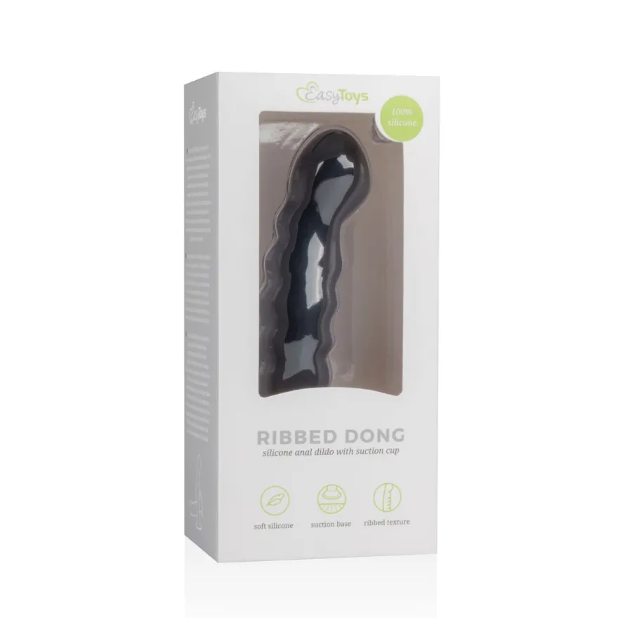 Easytoys Anal Collection – Ribbed Silicone Suction Cup Dildo Zwart (1 stuk)