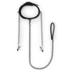 Easytoys Fetish Collection – Leather Collar with Nipple Chains Zwart (1 stuk)