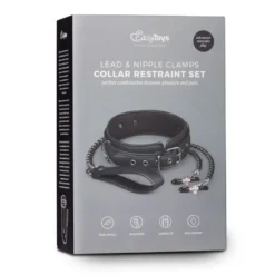 Easytoys Fetish Collection – Leather Collar with Nipple Chains Zwart (1 stuk)